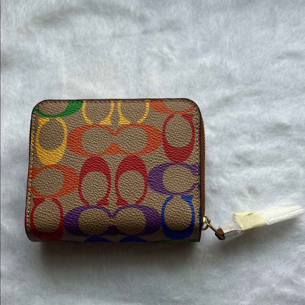 Coach Rainbow Signature Small Zip Wallet - Tan with Multicolor Cs